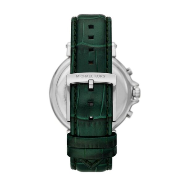 Back view of Michael Kors Maren watch with green crocodile texture leather strap