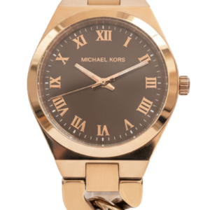 Michael Kors Lennox rose gold-tone women's watch with black dial and Roman numerals