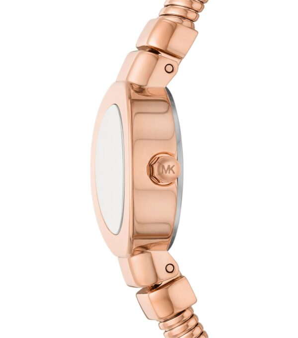 Michael Kors MK7528 watch side view showing case profile and MK logo on bracelet