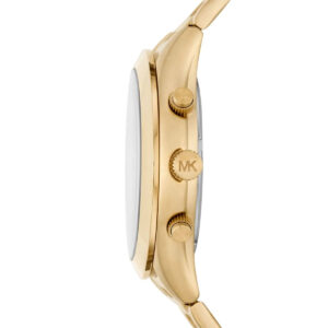 MK8909 Michael Kors watch side view showing chronograph pushers and gold case