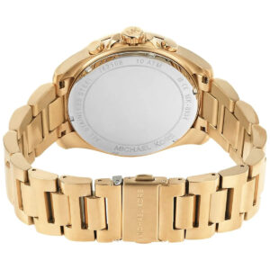 Back view of MK8934 Brecken watch showing gold-tone stainless steel bracelet and caseback