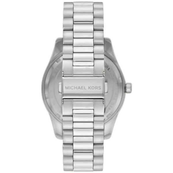 Michael Kors Lexington MK8946 caseback showing silver-tone stainless steel bracelet