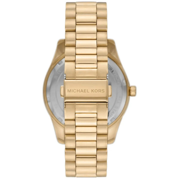 Michael Kors Lexington watch caseback with gold-tone stainless steel bracelet