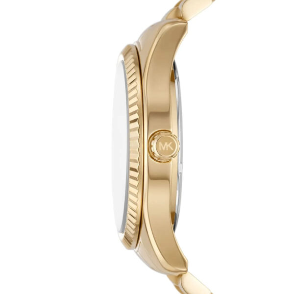 Michael Kors Lexington watch side view showing case profile and MK logo