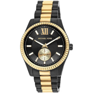 Michael Kors Lexington men's watch with black dial and two-tone stainless steel bracelet