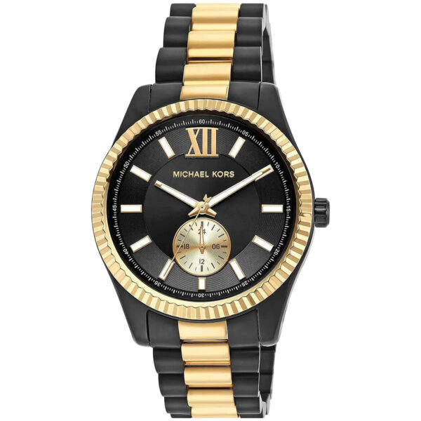 Michael Kors Lexington men's watch with black dial and two-tone stainless steel bracelet