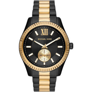 Michael Kors Lexington men's watch with two-tone black and gold stainless steel case and bracelet