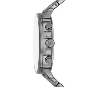 Michael Kors Sullivan watch side profile showing gunmetal case thickness and crown with MK logo