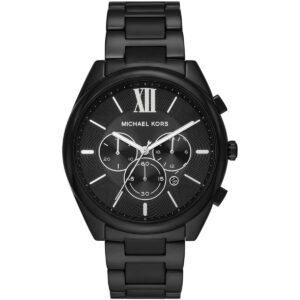 Michael Kors Janelle MK8993 black chronograph watch with black dial and metal strap