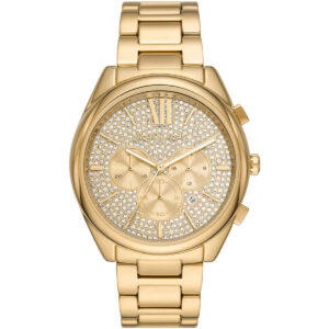 Michael Kors MK8995 gold-tone chronograph watch with crystal pavé dial and gold bracelet