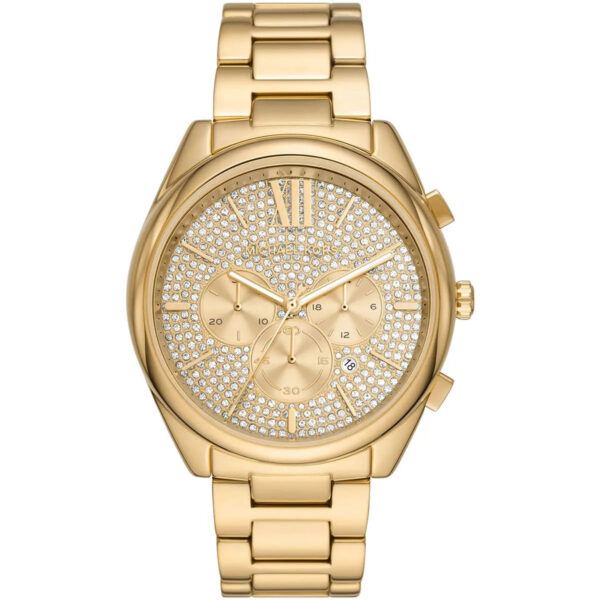 Michael Kors MK8995 gold-tone chronograph watch with crystal pavé dial and gold bracelet
