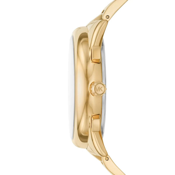 Side profile of Michael Kors MK8995 gold-tone watch showing case thickness and crown