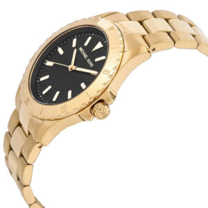 Side view of Michael Kors Everest watch with gold-tone stainless steel bracelet and crown