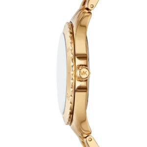 Michael Kors Everest watch side profile showing case thickness and gold-tone bracelet links