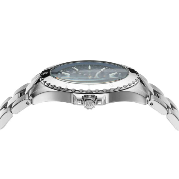 Michael Kors Everest MK9079 close-up of blue sunburst dial and rotating bezel detail