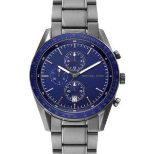 Michael Kors Warren MK9111 chronograph watch with navy blue dial and gunmetal bracelet