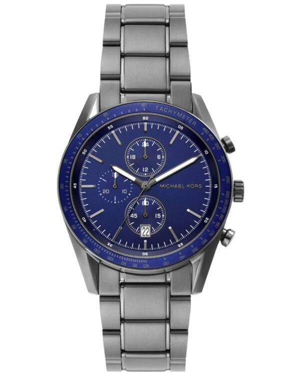 Michael Kors Warren MK9111 chronograph watch with navy blue dial and gunmetal bracelet