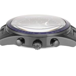 Side view of MK9111 watch showing gunmetal case, blue bezel, and chronograph pushers