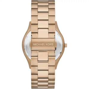 Michael Kors MK9122 caseback showing gold-tone metal bracelet strap