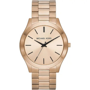 Michael Kors MK9122 gold-tone watch with beige dial and metal bracelet strap