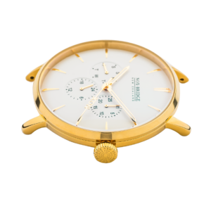 Noxbridge AG41 watch case bottom view showing chronograph subdials and gold case