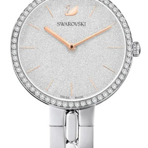 Swarovski Cosmopolitan women's watch with silver dial, crystal bezel, and stainless steel bracelet, front view