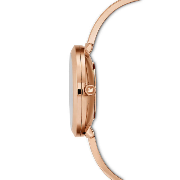 Side profile of Crystalline Delight rose gold watch showing case thickness