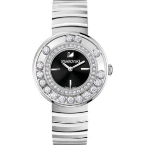 Swarovski Lovely Crystals silver women's watch with black dial and floating zirconia bezel
