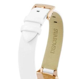 Swarovski Lovely Crystals white leather strap with rose gold buckle and branded suede backing