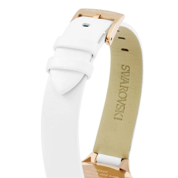 Swarovski Lovely Crystals white leather strap with rose gold buckle and branded suede backing