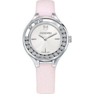Swarovski Lovely Crystals Mini women's watch with pink strap and crystal-set bezel, silver case
