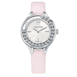 Swarovski Lovely Crystals Mini women's watch front view with pink strap and crystal bezel