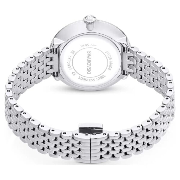 Swarovski Octea Chrono caseback showing stainless steel construction and engraving
