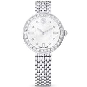 Swarovski Octea Chrono silver watch with crystal bezel and silver dial on steel bracelet