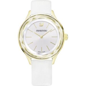 Swarovski Octea Nova women's watch with white dial, gold-tone case and white leather strap
