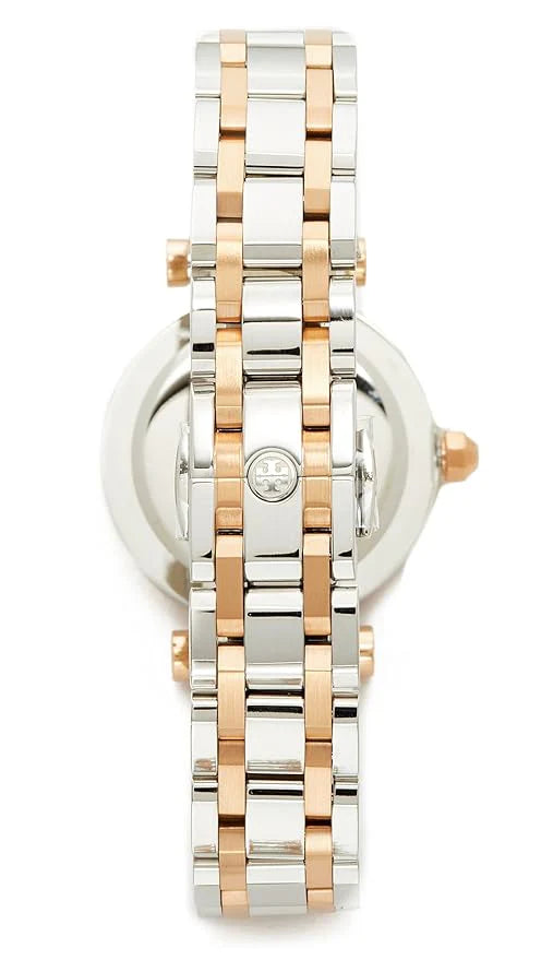 Back view of Tory Burch TBW9013 two-tone bracelet showing case back and clasp detail