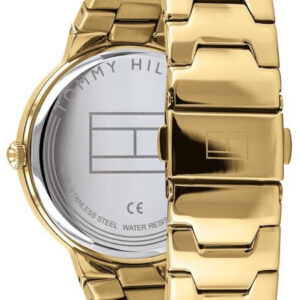 Tommy Hilfiger 1781905 ladies watch side view showing all-gold stainless steel bracelet and case