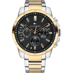 Tommy Hilfiger dual-tone steel men's chronograph watch with black dial and gold-plated bezel