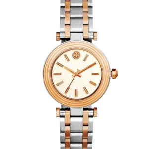 Tory Burch Classic T two-tone women's watch with rose gold and silver stainless steel bracelet and cream dial