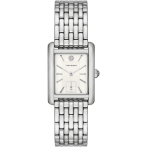 Tory Burch The Eleanor women's stainless steel bracelet watch with 25mm rectangular case and silver dial