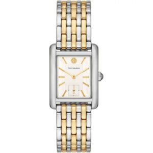 Tory Burch Eleanor white dial watch with two-tone steel bracelet strap