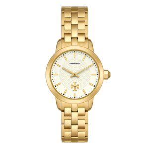 Tory Burch TBW1053 gold watch with beige pattern dial and gold stainless steel bracelet