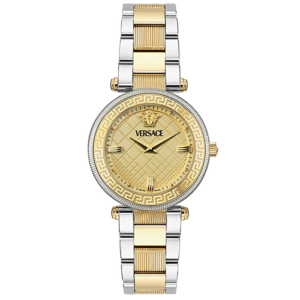 Versace Reve gold dial women's watch with two-tone steel strap and Roman numerals