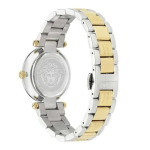 Versace Reve watch with two-tone steel strap and Medusa medallion on caseback