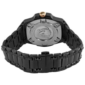Versace Chain Reaction watch caseback showing Medusa logo and black steel bracelet with folding clasp