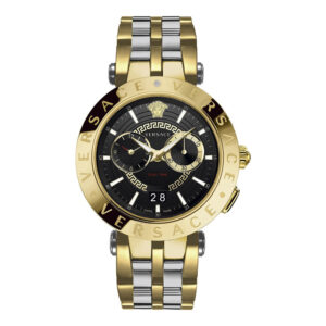 Versace VEBV00519 chronograph watch with gold and steel bracelet and black dial