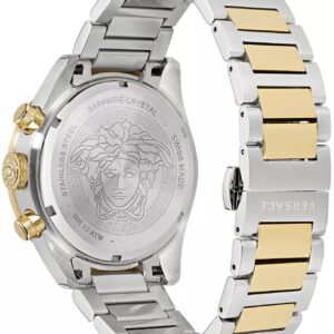 Versace Medusa caseback with sapphire crystal and two-tone bracelet detail