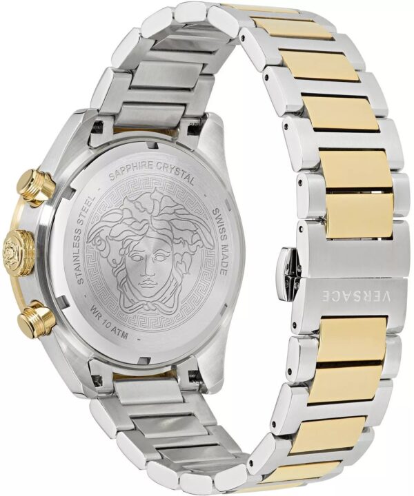 Versace Medusa caseback with sapphire crystal and two-tone bracelet detail