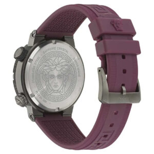Caseback of Versace Greca Logo Diver showing Medusa medallion design on stainless steel
