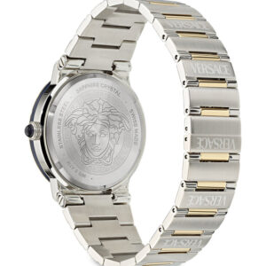 Caseback with Versace Medusa head engraving and two-tone steel bracelet
